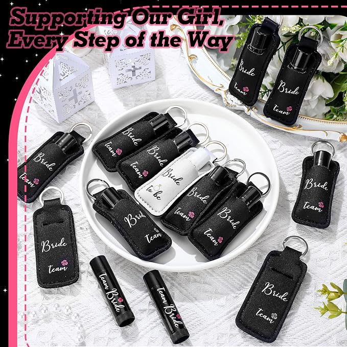 24 Pack Bachelorette Party Favor Lip Balm Set Team Bride Lip balm with Lipstick Holder Keychain Bride to be Lip balm Bridal Shower Proposal Gifts for Wedding Party Favors(White, Black)