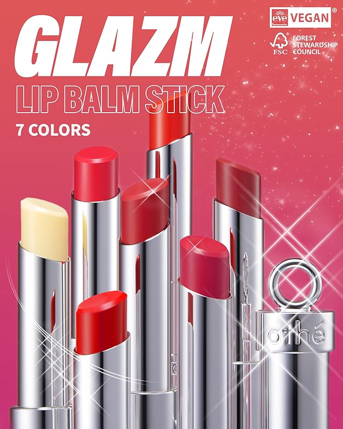ATHE Glazm Lipbalm Stick - Vegan Glow Korean Lip Balm - Plumping, Volumizing & Highly Pigmented Lipstick - Soft Melting, Buildable Formula - Plant-Derived, Cruelty-Free, 0.12oz. (03 Attention)