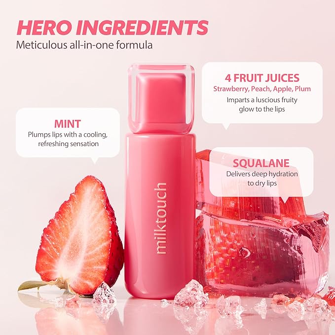 MILKTOUCH Jelly Lip Glow Tint - Hydrating Lip Gloss with Long-Lasting Moisture, Lip Stain, Lightweight, Radiant Shine, Perfect for Daily Use, Valentines Gifts, Korean Lip Oil (01 New Peach Bear)