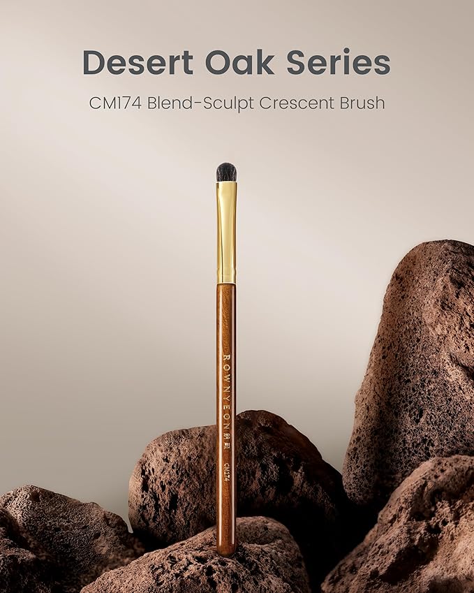 Desert Oak Series Blend-Sculpt Eyeshadow Brush - Contoured Crescent Head for Crease Work, Hypoallergenic Squirrel & Goat Hair Blend, Bubinga Bubinga Handle (CM 174)