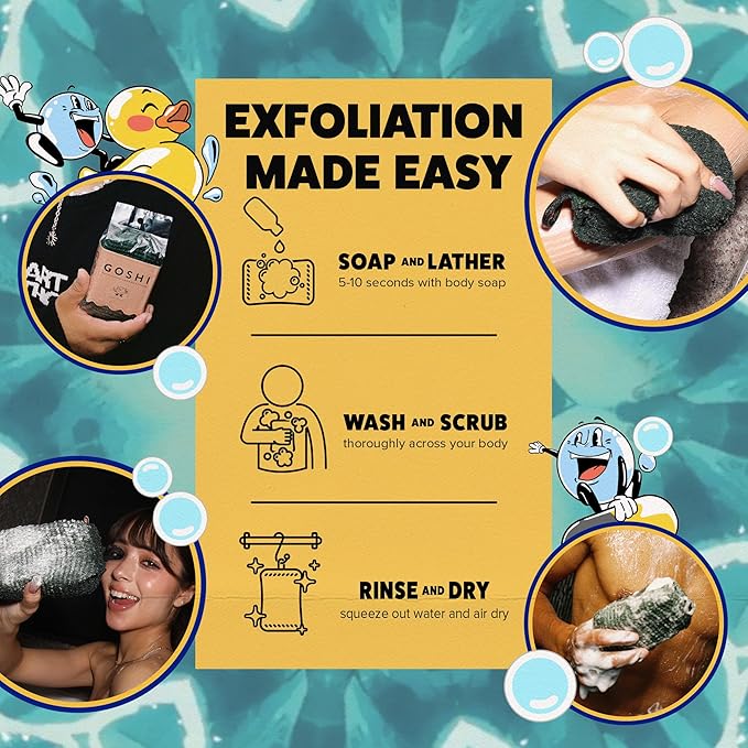 GOSHI Exfoliating Shower Sponge - Rip-Resistant, Rapid-Drying Exfoliating Bath Sponge for All Skin Types - Moss Green - Made in Japan