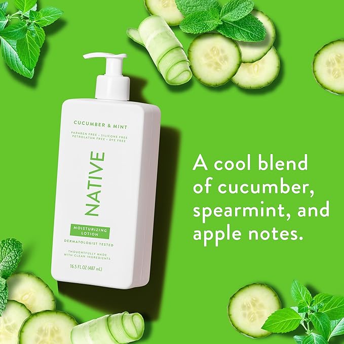 Native Body Lotion Contains Naturally Derived Plant-Based Moisturizers for Women and Men | Restores Dry Skin, Cucumber & Mint, 16.5 fl oz