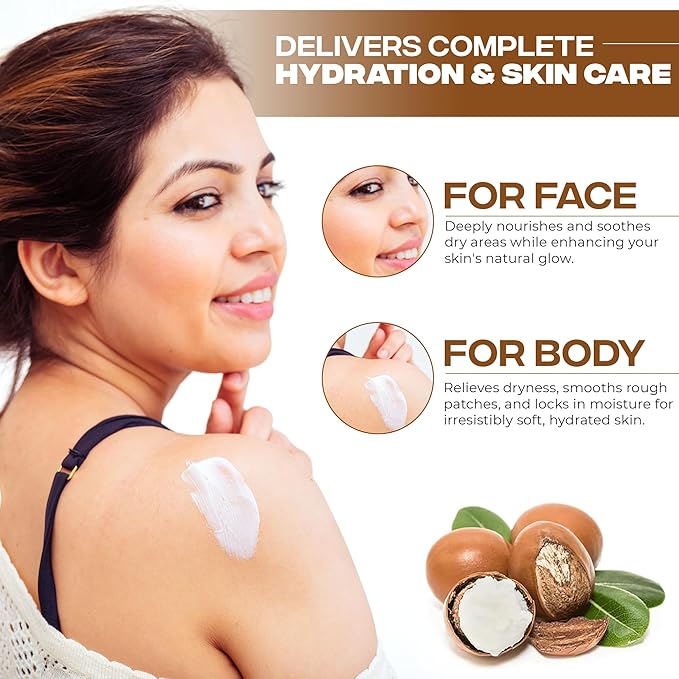 AZMERA Handcrafted Whipped Shea Body Butter – Unscented Moisturizer for Dry, Sensitive Skin with Argan Oil & Vitamin E – Vegan, Non-Greasy Whipped Body Butter for Women & Men – 8.82 oz