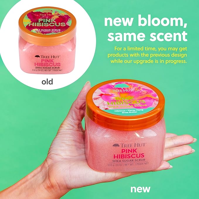 Tree Hut Shea Sugar Scrub - Pink Hibiscus - 18 oz - Exfoliating Body Scrub for Smooth, Glowing Skin - Made with Real Sugar and Shea Butter