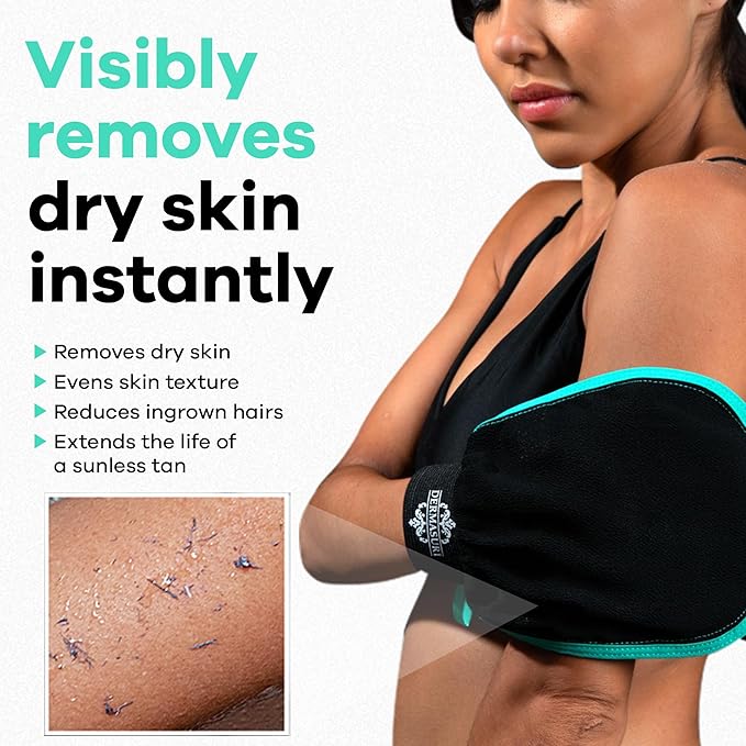 Dermasuri Deep Exfoliating Glove - Polishing Mitt Body Scrubber - Korean Skin Cleaner Exfoliator & Dead Skin Buffing Treatment - Keratosis Pilaris Scrub Remover- Shower Skincare (1 Pack)