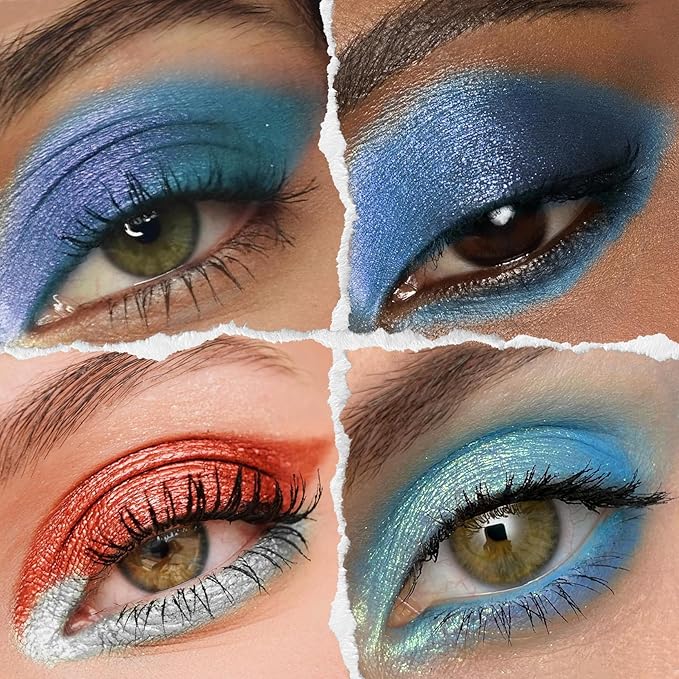 Galactic Assemble Eyeshadow Palette 14 Colors Glitter Shimmer Metallic Eye Shadow Pallet Blue Galaxy Eye Makeup Palettes Create Space-like Eyes Make up Orange Gifts for Women Girls