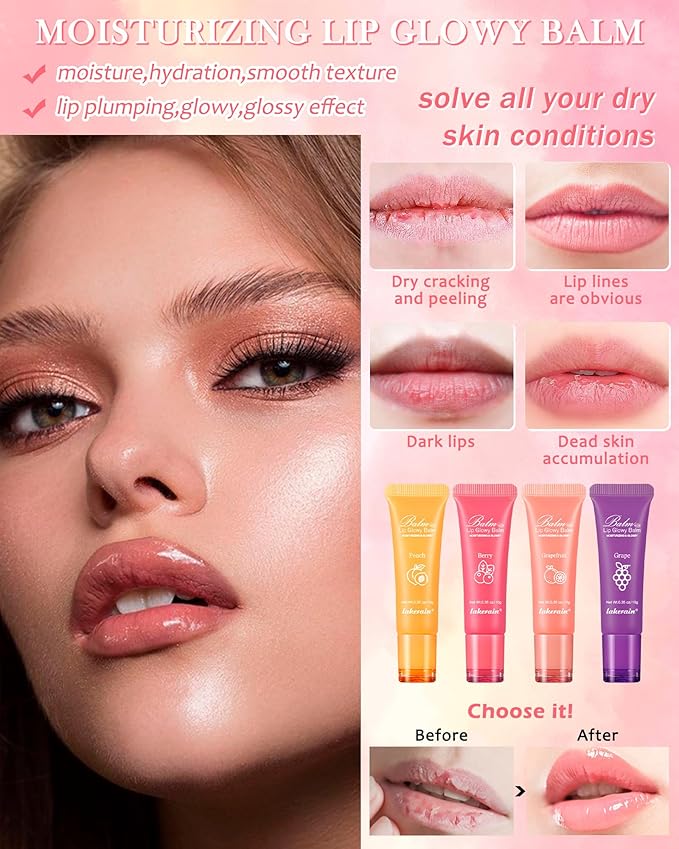 Moisturizer Lip Glowy Balm, Hydrating & Nourishing Repair Sleeping Lip Mask, Shine Glossy Finish Lip Oil, Day and Night Smooth Cracked Chapped Dry Lips, Lip Care Therapy Treatment for Women-1#Peach
