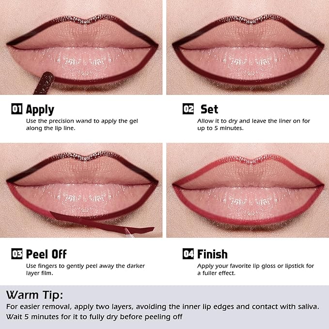 KIMUSE Peel Off Lip Liner Stain, Long Lasting Lip Tint Stain Peel Off, Waterproof, Transfer-Proof, Highly Pigmented Color Peel Off Lip Stain Liner, Matte Finish