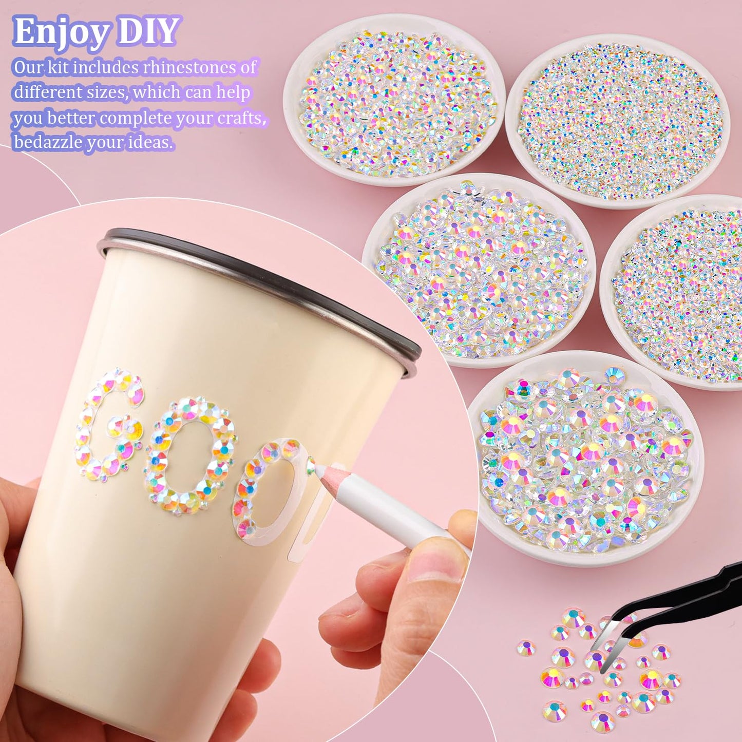 25000Pcs Resin Jelly Rhinestones for Crafting, Transparent AB 2-6mm Mixed Sizes Non Hotfix Flatback Gems, Bedazzling Crystal for DIY Crafts Clothing Tumblers Mugs Shoes Fabric Nail Art