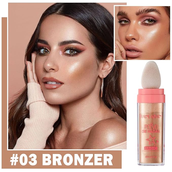 Polvo De Hadas Body Shimmer Glitter Highlighter Powder Makeup,High Gloss Sparkle for Face Body Hair,Create The Most Sparkly And Attractive Glitter Makeup - Bronze