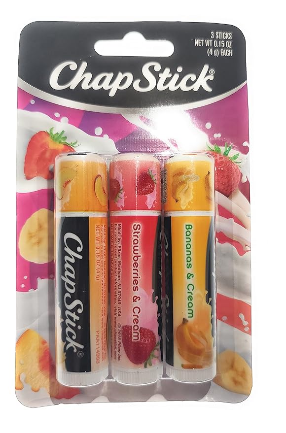 ChapStick (1) Pack Lip Balm Sticks - 3pc Set Includes: Peaches & Cream, Strawberries & Cream, Bananas & Cream - Paraben Free