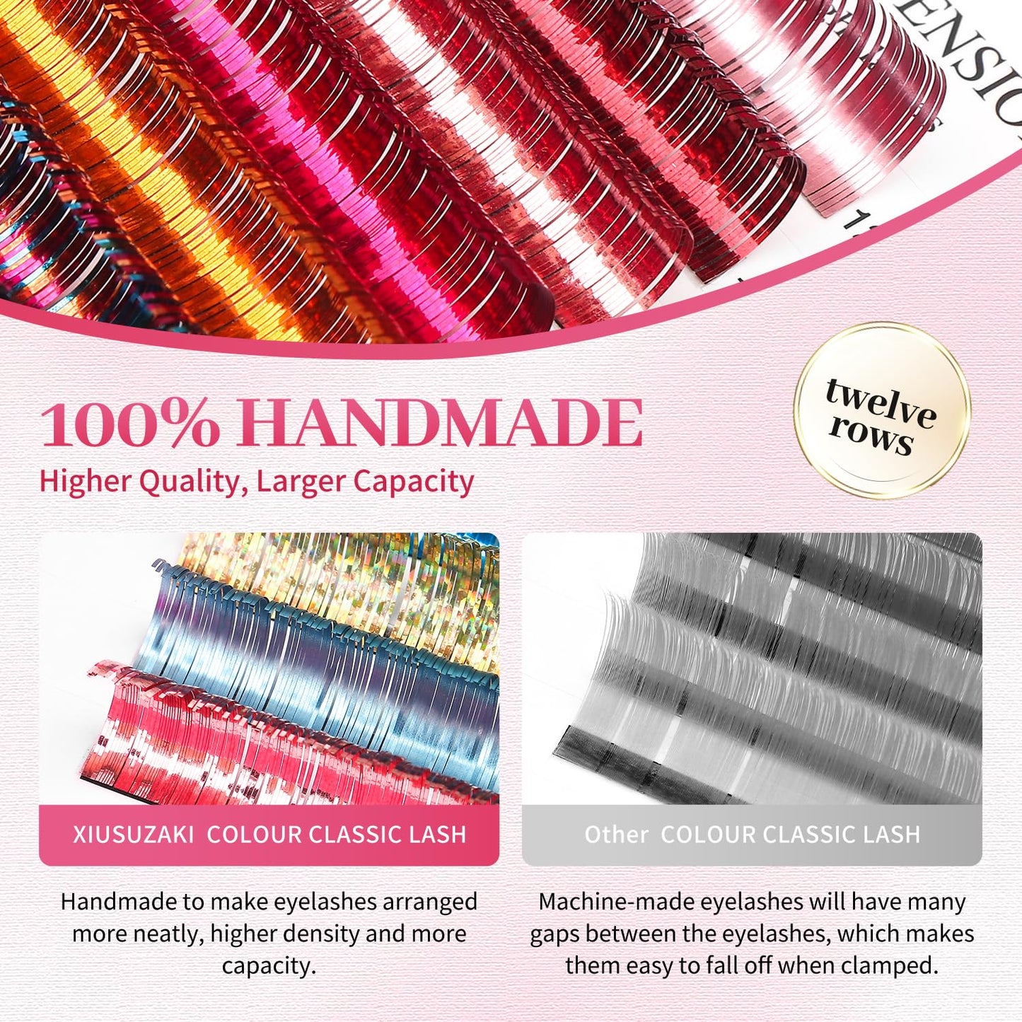 Glitter Spike Tinsel Eyelash Extensions 0.07 Colored Lashes Extension C Curl Lashes 9mm Lash Extensions Soft False Eyelashes Volume Lashes 12 Rows Professional Use(Glitter,0.07-C,9mm)