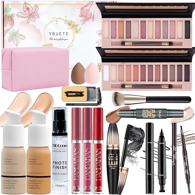 Makeup Set, Makeup Set Kit for Women Girls Teen Full Kit, Multipurpose Makeup Set, Professional & Beginner Makeup Kit Include Foundation, Face Primer, Eyeshadow Palette, Cosmetic Bag