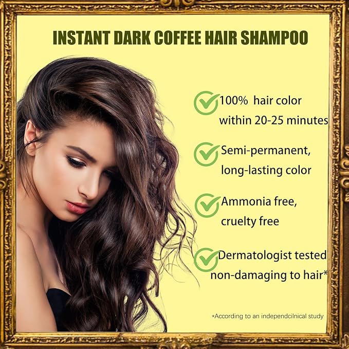 Dark Coffee Hair Dye Shampoo 3 in 1 for Gray Hair Coverage - Instant Shampoo Para Pintar el Cabello for Women Men, Herbal Brown Hair Color Shampoo Easy to Use & Long Lasting Champu Para Canas 16.90 oz