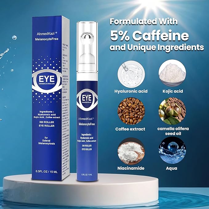 5% Caffeine Eye Serum and Under Eye Roller Cream with 360° Massage Ball for Dark Circles and Puffiness | Under Eye Bags Reduce Wrinkles & Fine Lines | Suitable for All Skin Types | Aloe Scented