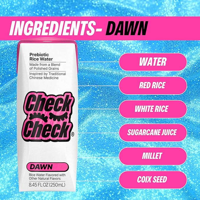 CheckCheck Prebiotic Rice Water, Dawn and Dusk Variety, 12 Pack, 8.45 Fl Oz Bottles (12 Pack, Dawn)