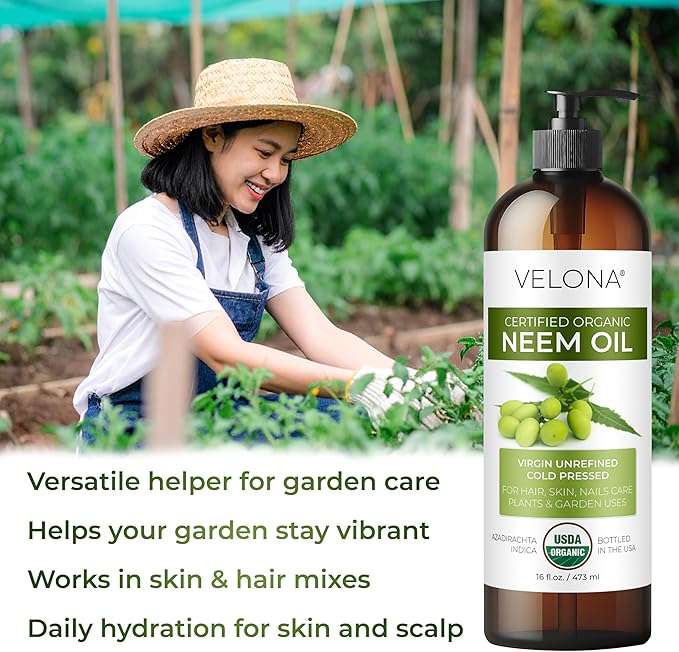 velona Neem Oil USDA Certified Organic - 16 Fl Oz | 100% Pure and Natural Carrier Oil | Virgin, Unrefined, Cold Pressed | Hair, Body and Skin Care | Use Today - Enjoy Results