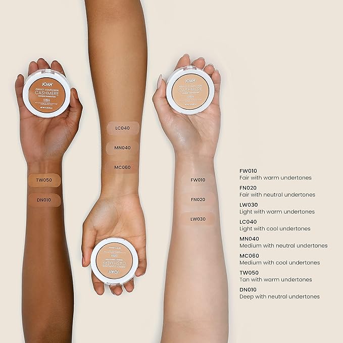 JOAH Perfect Complexion Cashmere Powder Foundation, Medium Face Coverage, Matte Finish, Korean Makeup, Compact Design For Oily & All Skin Types, 16 Hour Wear, Tan with Warm Undertones