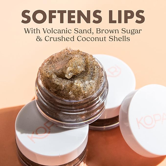 Kopari Coconut Lip Scrubby | Removes Dry Skin For Soft Lips | Volcanic Sand, Brown Sugar & Crushed Coconut Shells Hydrate Exfoliating Lip Scrub Exfoliator Moisturizer Organic Coconut Oil Vanilla Vegan