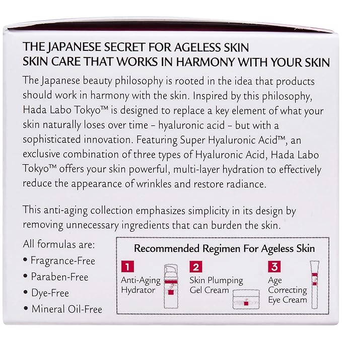 Hada Labo Tokyo Plumping Gel Cream, Facial Moisturizer, Clinically Proven to Provide 24-Hour Moisture in One Use, Super HyaluronicAcid, Ceramides, Collagen, No Parabens, Dyes or Fragrance, 1.76 oz