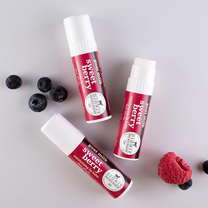 Dionis - Goat Milk Skincare Sweet Berry Scented Lip Balm - Set of 6 (0.28 oz) - Made in the USA - Cruelty-free and Paraben-free