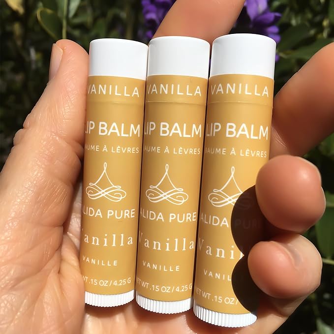 Vanilla Lip Balm Collection, Vegan Lip Balm Set, Beeswax Free, with Avocado Oil, Organic Jojoba Oil, and Vitamin E, Natural Moisturizer for Dry, Chapped Lips, 3 Tube Set
