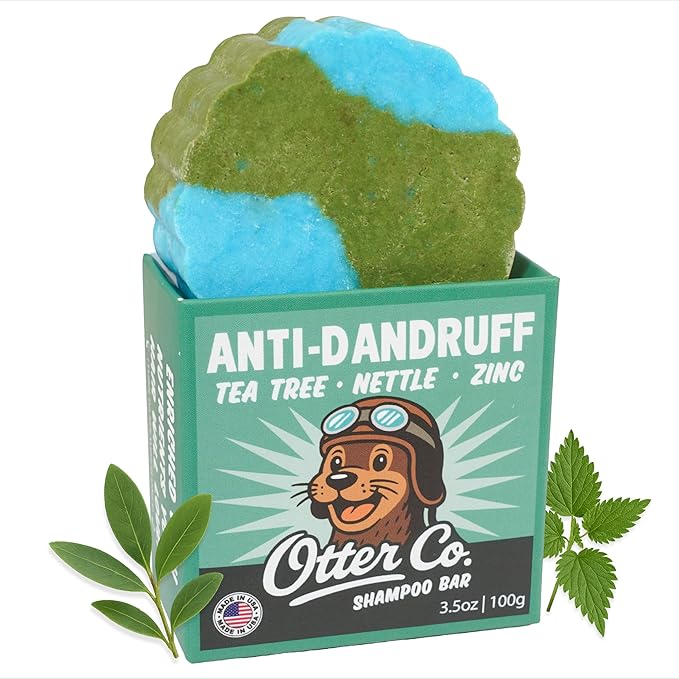 Otter co. Anti Dandruff Tea Tree Shampoo Bar – Nettle, Zinc, Green Tea, Apple Cider Vinegar, Anti Fungal Shampoo – Vegan, Natural, Cruelty & Sulfate Free – All Hair Types & Dry Scalp, USA Made
