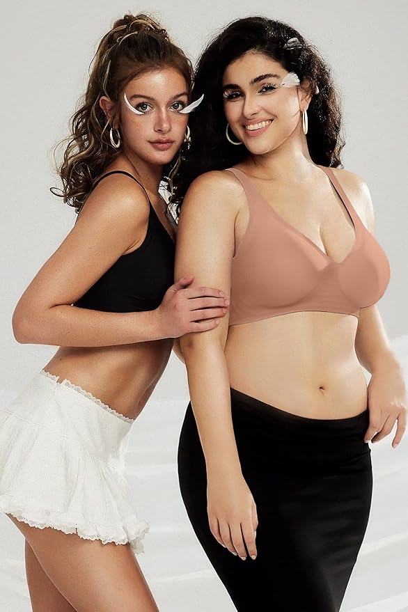 OEAK Womens Deep V Bras Wireless Comfortable Bra Supportive No Underwire Bras Tshirt Push Up Bralettes Plunge Seamless Bra