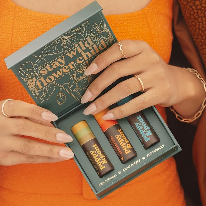 Jumbo Lip Balm Gift Set (3-Pack, Retro Surf) | Poppy & Pout All Natural Lip Balms & Moisturizers | Hydrates with Beeswax, Vitamin E, Organic Coconut Oil | Cruelty-Free | Recyclable Cardboard Tube