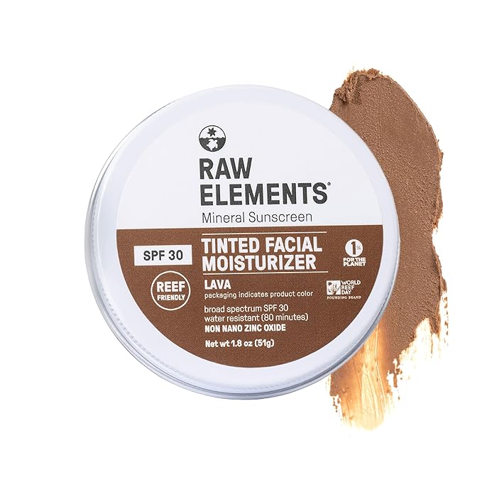 Raw Element Ultra-Moisturizing Tinted Face Cream, Non Toxic Mineral Face Sunscreen, Daily Tinted Moisturizer, Non-Nano Zinc Oxide, Reef Friendly, All Ages, SPF 30, 1.8 oz, Lava, Pack of 1