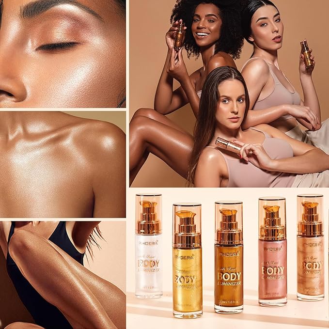 PHOERA Body Luminizer Highlighter, Waterproof Moisturizing and Glow For Face & Body, Face Body Glow Illuminator (105 Diamond Platinum)