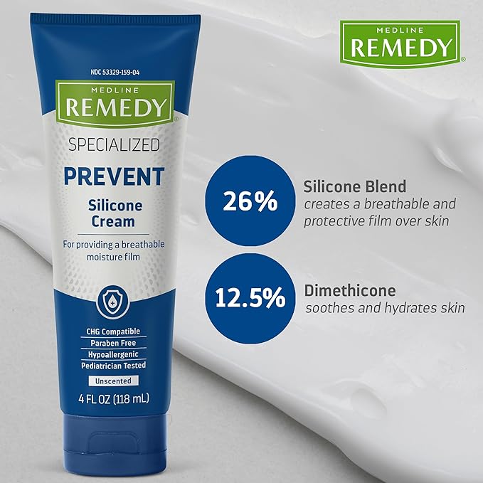 Medline Remedy Specialized Silicone Cream, Unscented (4 fl oz), Gentle Breathable Film for All Ages, Paraben-free and Hypoallergenic Skin Care, Barrier for Dry Cracked Skin