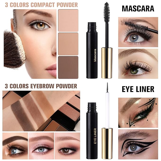 Professional Makeup Kit for Women Girl Full Kit with Mirror 60 Colors All in One Make up Gift Set Included Eyeshadow,Blusher,Highlighter,Compact Powder,Brow Powder,Lipstick,Glitter,Eyeliner,Mascara 01