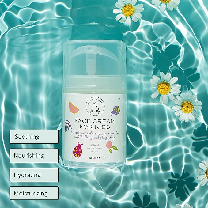 Gentle Face Cream Moisturizer for Kids and Preteens – Nourishing and Calming for All Skin Types – Natural Ingredients: Hyaluronic Acid and Vitamin E - Made in UK 50ml
