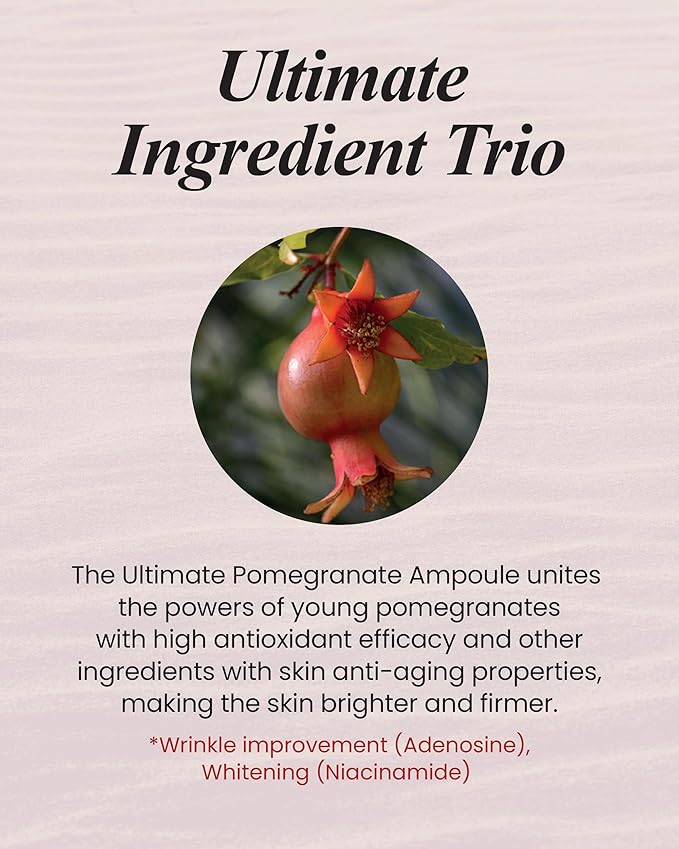 Sooryehan Ultimate Pomegranate (Ampoule Set, 1.9fl oz) - Skin Elasticity, Reduced Wrinkles & Skin Tone Improvement, Elastin, Vitamin C, Adenosine & Niacinamide