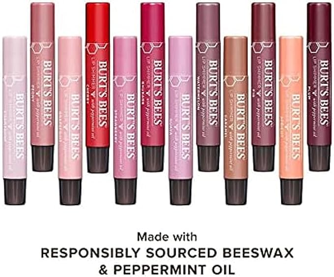 Burt's Bees Shimmer Lip Tint Set, Tinted Lip Balm Stick, Moisturizing for All Day Hydration with Natural Origin Glowy Pigmented Finish & Buildable Color, Caramel (4-Pack)