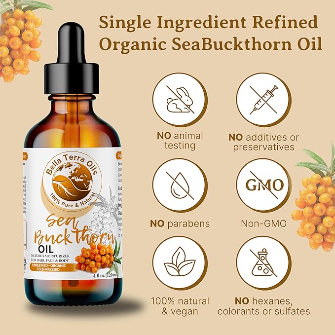 Bella Terra Oils Pure Sea Buckthorn Oil – 1gallon, Enhances Hair and Skin Appearance, Rich in Nutrients, Non-Greasy, Quick Absorbing