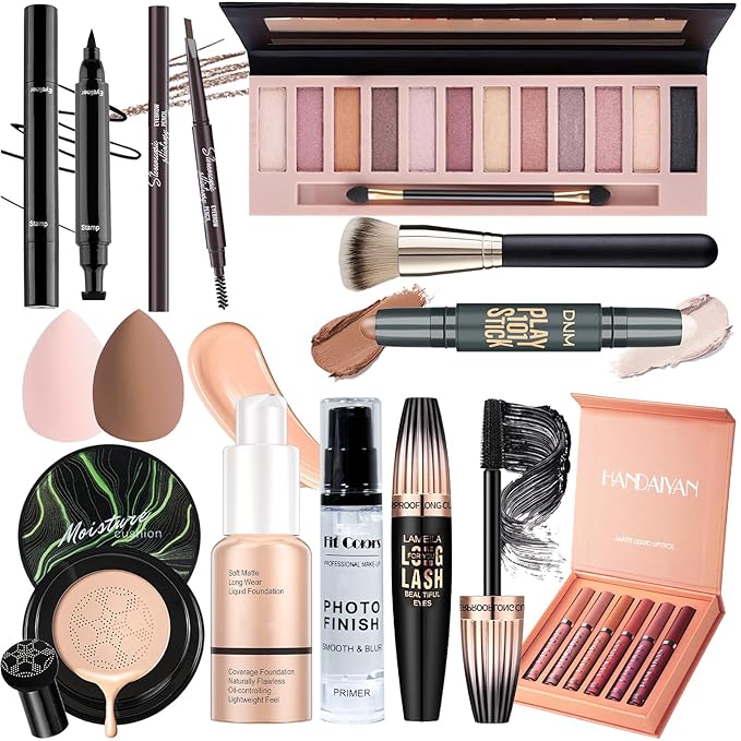 Makeup Set, Makeup Set Kit for Women, Makeup Present for Women Teens, Eyeshadow Foundation CC Cream Face Primer Counter stick, Brush Sponges Lipstick Set Eyebrow Pencil Mascara Eyeliner