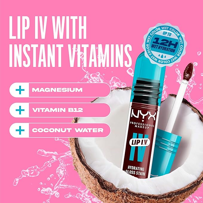 NYX PROFESSIONAL MAKEUP Lip IV Hydrating Glossy Lip Stain with 12HR Hydration - Water Bout Wine (Red)