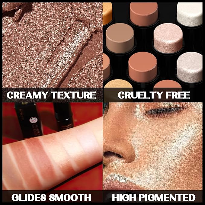 MIELIKKI 2Pcs Cream Contour Stick Makeup, Highlighter Stick and Bronzer Stick for Face Sculpting, Easy to Apply & Blend, Long Lasting, Waterproof, Matte Finish,0510