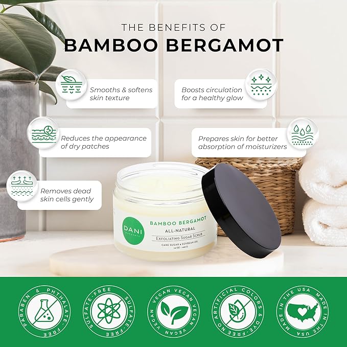 Naturals Sugar Scrub - Exfoliating Bamboo Bergamot – Organic cane sugar and shea butter gently exfoliate and nourish skin, leaving it smooth, refreshed, and hydrated – 14 oz
