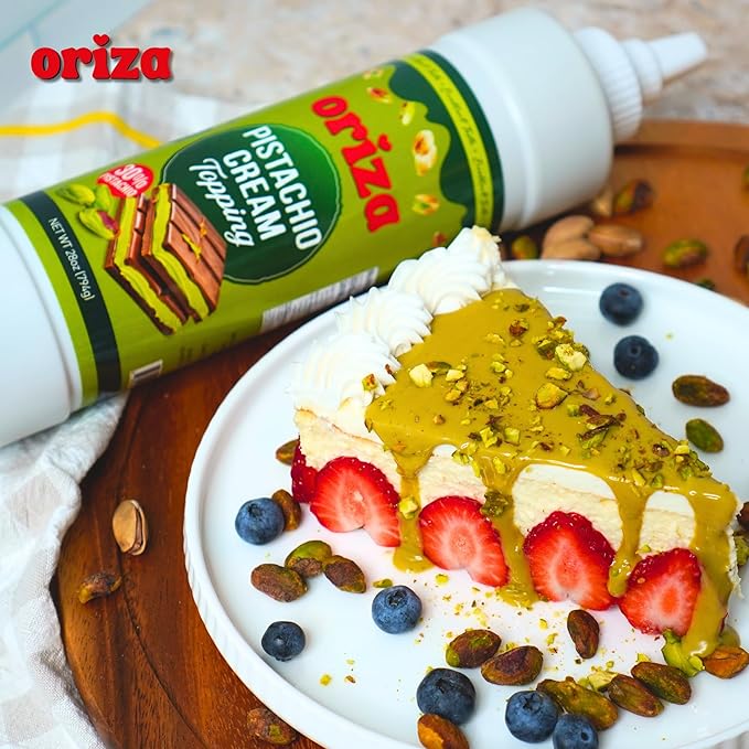 Oriza Pistachio Cream Topping, 28oz Bottle (Pack of 24) – Bulk Pistachio Spread with 30% Pistachios, Palm Oil Free, Non-GMO – Ideal for Cafes, Bakeries & Restaurants