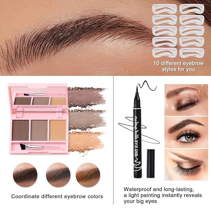 Makeup Kit for Teens Girls, Makeup Present Set for Women, Makeup Full Kit for Beginners, Mini Makeup Bundle Include 7 Latte colors Matte & Shimmer Pigmented Eyeshadow Palette, Eyebrow Powder