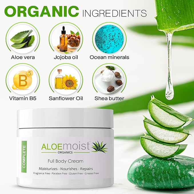 Organic Aloe Vera Lotion - Face & Body Moisturizing Cream with Natural Aloe Vera, Vitamin E Oil, Vitamin C, Retinol Cream, Shea Butter – Anti Aging Face Moisturizer for Women, Dry Skin (4 oz)