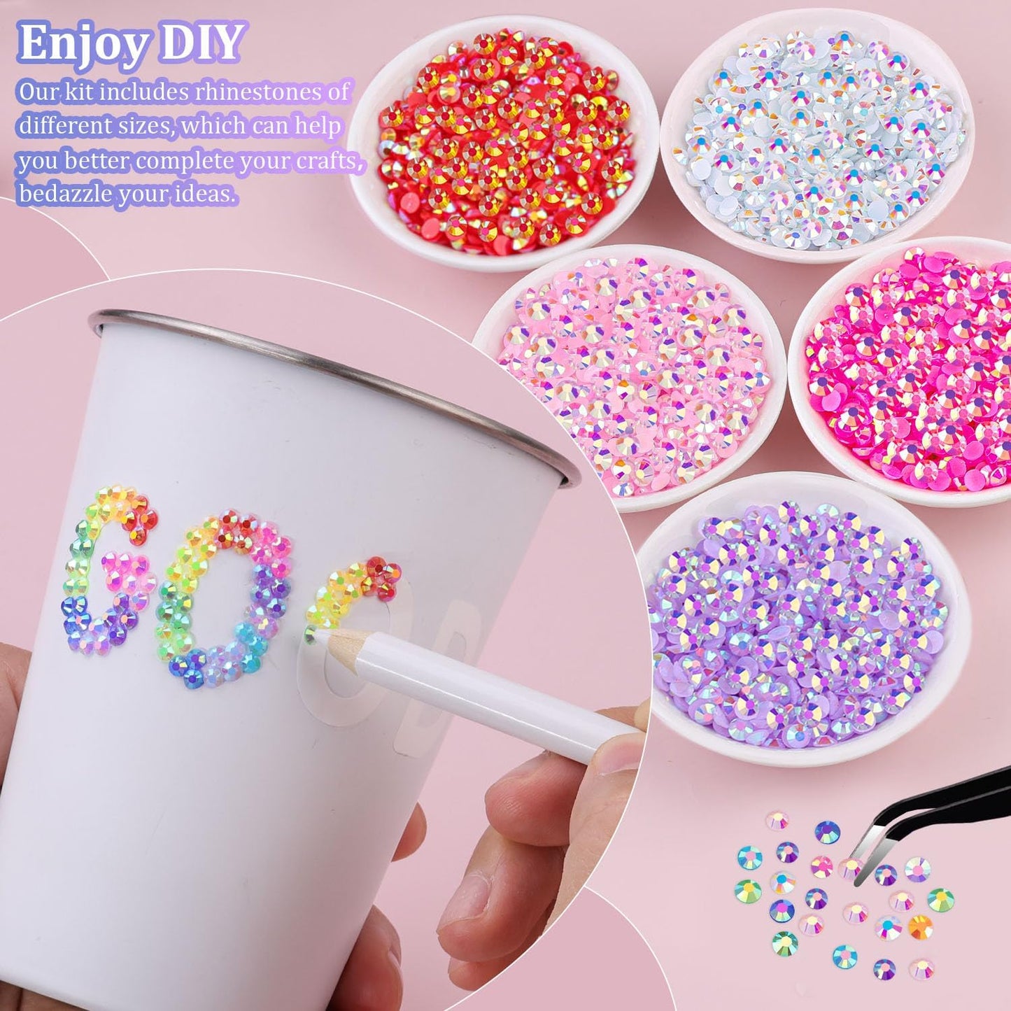 2 Boxes Jelly Rhinestones for Bedazzling, 19200Pcs 4mm & 5mm Multicolor Flatback Resin Gems for Crafting, Bedazzler Kit with 2Pcs 10ml B7000 Jewelry Glue for DIY Crafts Book Fabric Decor Nail Art