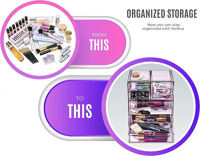 Sorbus Acrylic Makeup Organizer - Organization and Storage Case for Cosmetics Make Up & Jewelry - Big Clear Makeup Organizer for Vanity, Bathroom, College Dorm, Closet, Desk (3 Large, 4 Small Drawers)