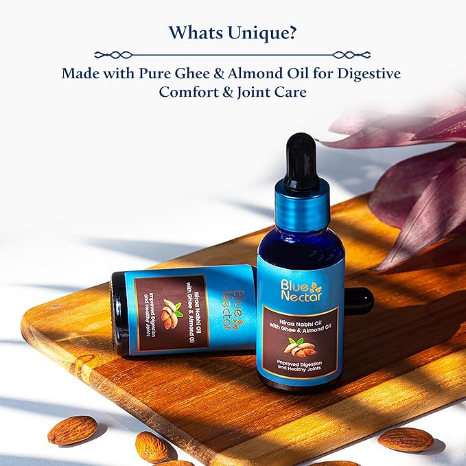 Blue Nectar Ayurveda Nabhi Oil with Ghee & Almond Oil | Belly Button Oil for Digestion & Joint Health | 100% Natural & Herbal (21 Herbs, 1 fl oz)
