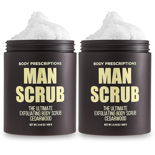 Body Prescriptions Men’s Exfoliating Body Scrub – Ultimate Skin Cleansing Wash in Jar with Twist-Top Lid, For All Skin Types, 21 Ounce (Pack of 2), Cedarwood