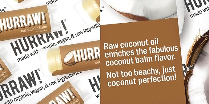 Hurraw! Coconut Lip Balm, 2 Pack: Organic, Certified Vegan, Cruelty and Gluten Free. Non-GMO, 100% Natural Ingredients. Bee, Shea, Soy and Palm Free. Made in USA