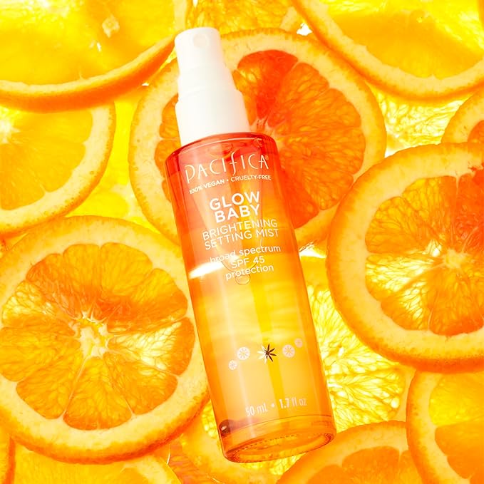 Pacifica Beauty Glow Baby Brightening Setting Mist & Glowy Vitamin C Skin Solve Set, Skincare, Suncare, SPF 45, UVA/UVB, Blue Light Protection, Primer, Vegan, 1.7 fl oz and 1 fl oz (Set of 2)